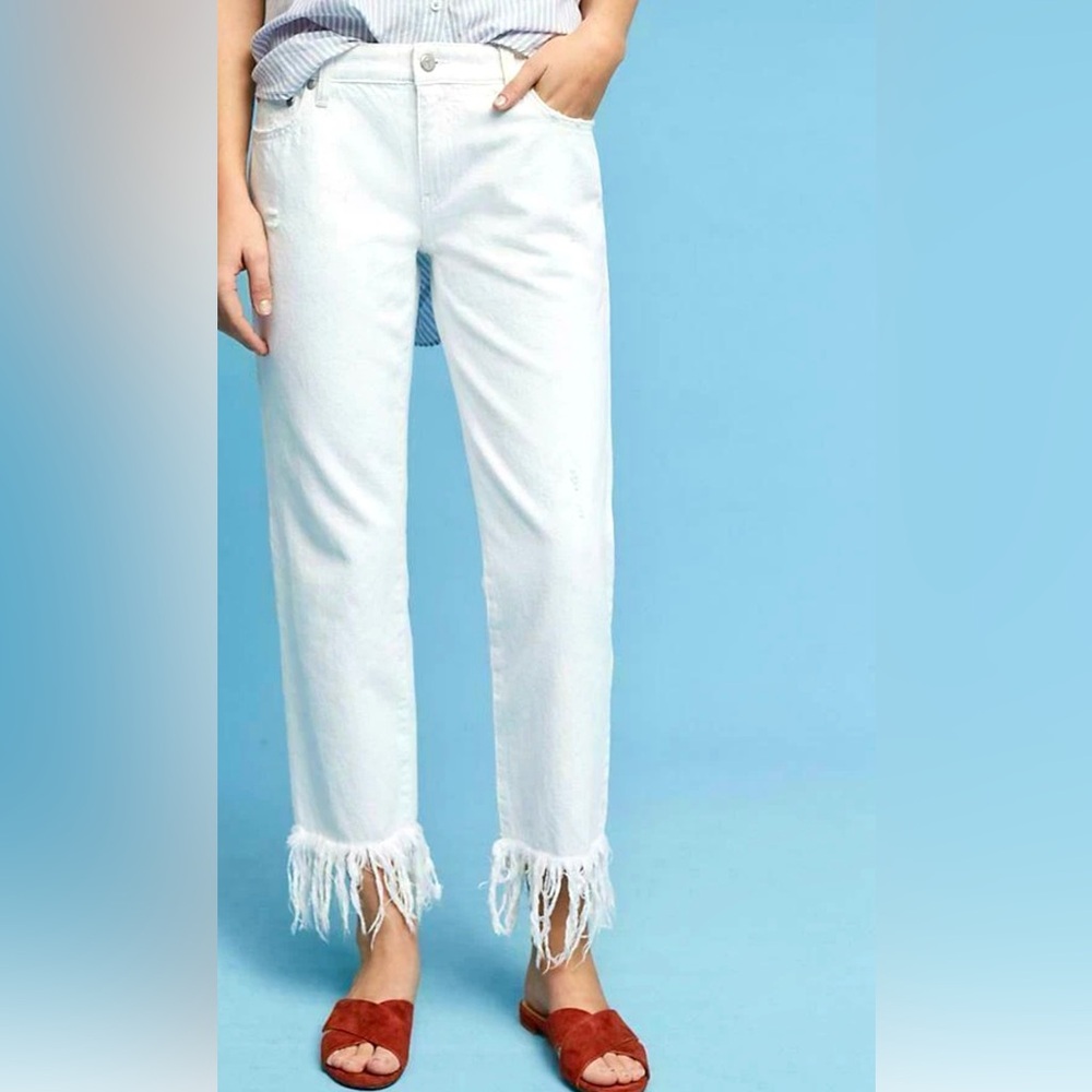 Anthropologie Pilcro and the Letterpress White Jeans with Fringe